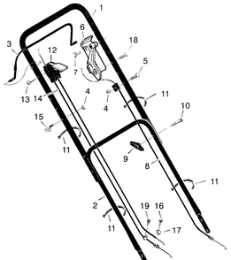 Handle Assembly Diagram and Parts List for 22635E 1997 Briggs and Stratton Lawn Mower